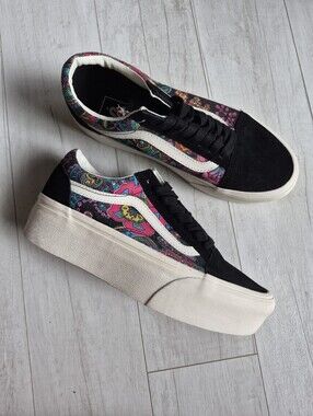 VANS NEW Old Skool Black Paisley Platform Shoes
